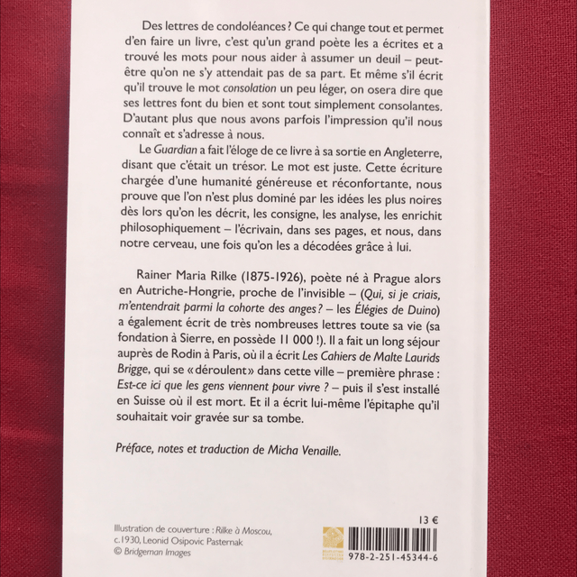 RILKE Rainer Maria - Sa vie est passée dans la vôtre, Lettres sur le deuil