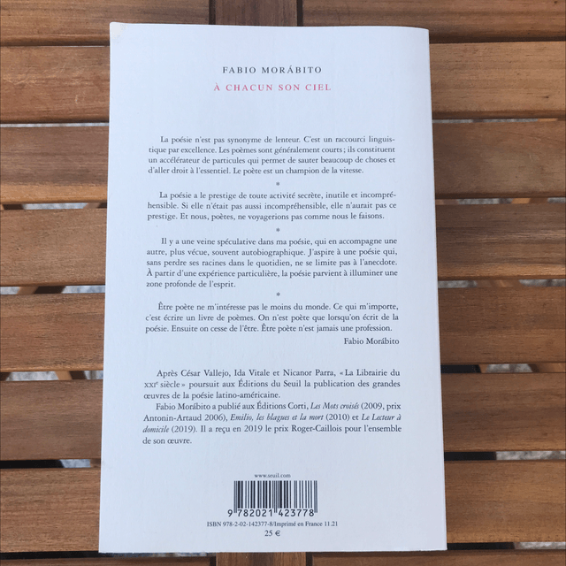 MORÁBITO Fabio - À chacun son Ciel, Anthologie Poétique 1984-2019 (bilingue)