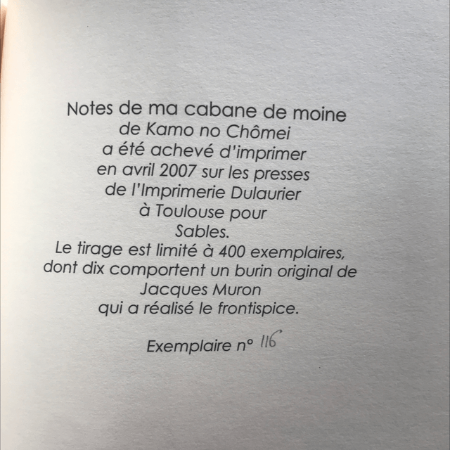 KAMO NO CHÔMEI - Notes de ma cabane de moine
